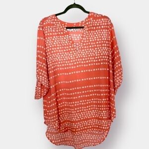 Cato Peach Pink Salmon Coral White Women's Button Down Blouse Size 14W …